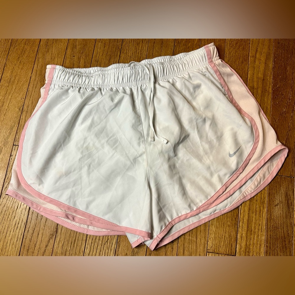 Nike Women's White and Pink Athletic Shorts